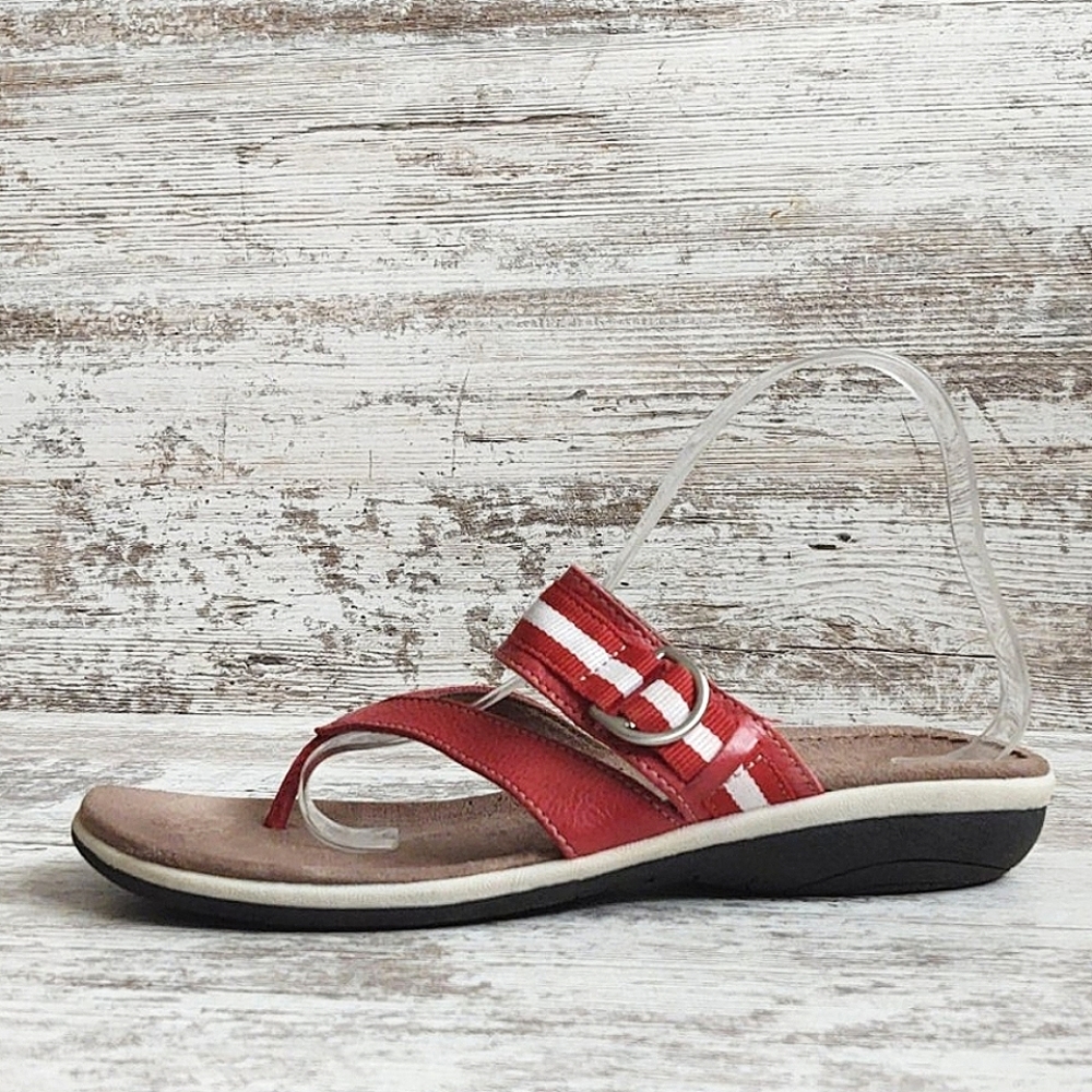 Naturalizer N5 Red Leather & White Thong Sandal